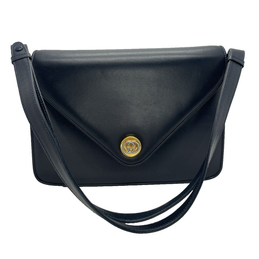Vintage GUCCI Navy Blue Leather Shoulder Bag – Made in Italy/48